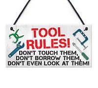 RED OCEAN Tool Rules Man Cave Garage Shed Dad Grandad Hanging Plaque Garden Gift Sign