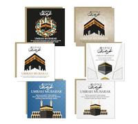 RED OCEAN Umrah Mubarak Pack of 12 Cards For Family and Friends, Islamic Muslim Cards, Hajj Mubarak, Ramadan, Eid, 145x145mm With 12 Craft Envelopes