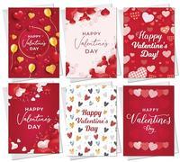 RED OCEAN Valentines Day Cards Multipack of 12 With White Envelopes, Valentine's Day Card Pack, 6 Unique Card Designs, Valentines Card For Him Her, Boyfriend, Girlfriend, Husband, Wife