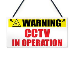 Red Ocean Warning CCTV In Operation Home Plastic Hanging Security Camera Surveillance Sign