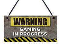 RED OCEAN Warning Gaming In Progress Hanging Plaque Man Cave Bedroom Wall Fathers Day Sign