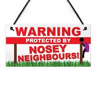 Red Ocean Warning Protected By Nosey Neighbours Novelty Hanging Plaque CCTV House Warming Home Gift Sign