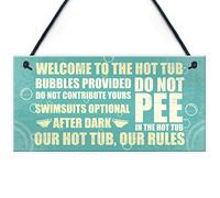 RED OCEAN Welcome Hot Tub Rules Hanging Garden Party Shed Novelty Funny Wall Sign Friendship Gift