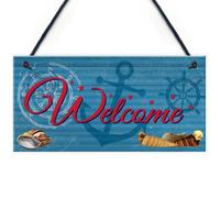 Red Ocean Welcome Nautical Seaside Marine Themed Home Gift Hanging Plaque Bedroom Bathroom Boat Sign