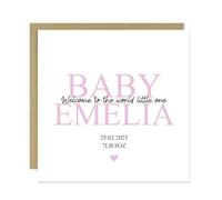 RED OCEAN Welcome To The World Baby Girl Card Personalised Newborn Baby Girl Card With Birth Details Congratulations New Parents Cards Daughter Granddaughter