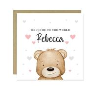 RED OCEAN Welcome To The World Baby Girl Card Personalised Teddy Bear Design Newborn Baby Girl Congratulations Card New Parents Cards Daughter Granddaughter