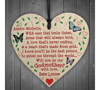 RED OCEAN Will You Be My Godmother Personalised Wooden Hanging Heart Cute Love Gift Sign
