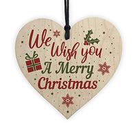 RED OCEAN Wish You A Merry Christmas Wooden Heart Christmas Tree Xmas Bauble Decoration Gift
