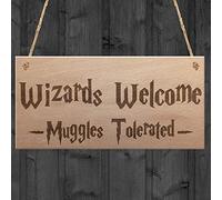 RED OCEAN Wizards Welcome Muggles Tolerated Gift Hanging Plaque Magic Home Sign