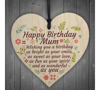 Red Ocean Wonderful Happy Birthday Mum Wooden Heart Mother Mummy Son Daughter Family Keepsake Gift