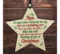 Red Ocean Wood Memory Star Christmas Tree Decoration Bauble Nan Memorial
