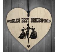 Red Ocean Worlds Best Bridesmaid Wooden Hanging Heart Wedding Plaque
