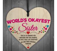 Red Ocean Worlds Okayest Sister Novelty Hanging Heart Plaque Sign Gift