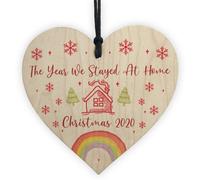 Red Ocean Year We Stayed At Home Christmas Tree Bauble Wood Heart Lockdown Family Gift