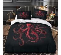 Red Octopus Comforter Cover 3D Print Hotel Quality 3-Piece Bed Set Hidden Zipper marine Creature Duvet Cover Extra Soft Anti-allergic for Adults Women Kids Girls Boys Teens Super king（260x220cm）