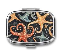 Red Octopus Starfish Pill Case Box with 2 Compartment Medicine Vitamin Organizer for Purse Pocket 5.5x4cm