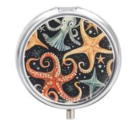 Red Octopus Starfish Pill Case Box with 3 Compartment Medicine Vitamin Organizer for Purse Pocket 5x5cm