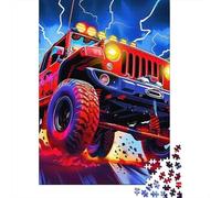 Red Off Road Vehicle 1000 Piece Jigsaw Puzzle Paper Puzzle for Adults Night Thunder Scene Puzzle Game for Family Relaxation Gift 52x38cm/1000pcs