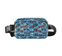 Red Old Wheeled Tractors Cute Women Men Teens Fashionable Waist Pack Crossbody Bag for Travel Vacation Running, Hand Drawn Monster Truck Car Pattern Kawaii, One Size