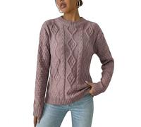 Red Olives Ladies Womens New Chunky Diamond Cable Knitted Long Sleeve Sweater Pull Over Jumper Top (8/10, Mocha)