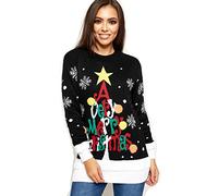 Red Olives New Womens Full Sleeve Festive Novelty Merry Christmas Knitted Sweater Ladies Xmas Tree Vintage Jumper Warm POM POM Fancy Tops 8-26 (Black-A Very Merry Christmas, XXL-20/22)