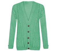 Red Olives New Women's Ladies Long Sleeve Button Top Chunky Aran Cable Knitted Grandad Cardigan UK 8-26 (12-14, Mint)