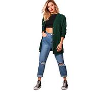 Red Olives New Women's Ladies Long Sleeve Button Top Chunky Aran Cable Knitted Grandad Cardigan UK 8-26 (Bottle Green, 12-14)