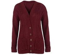 Red Olives New Women's Ladies Long Sleeve Button Top Chunky Aran Cable Knitted Grandad Cardigan UK 8-26 (8-10, Wine)
