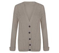 Red Olives New Women's Ladies Long Sleeve Button Top Chunky Aran Cable Knitted Grandad Cardigan UK 8-26 (16-18, Mocha)