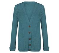 Red Olives New Women's Ladies Long Sleeve Button Top Chunky Aran Cable Knitted Grandad Cardigan UK 8-26 (8-10, Teal)