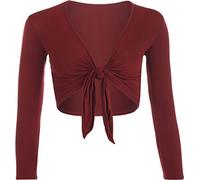 Red Olives Women's Ladies Plain Bolero Front Tie Shrug Cropped Long Sleeve Stretch Cardigan Top UK 8-22