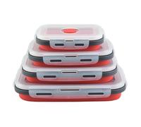 (Red, One size) 4pcs Collapsible Food Storage Container With Lids Flat Stackable Refrigerator Food Box Set Silicone Food Sealed Crisper Lunch Bento Box For Ou