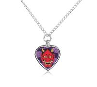 Red Oni Mask Pet Urn Necklace for Dog Cat Ashes Heart Cremation Keepsake Pendant Memorial Jewelry Gifts for Women Men