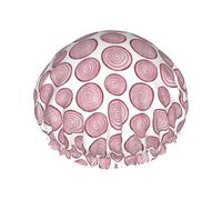 Red Onion Rings Shower Cap For Women Elastic Edge Hair Cap Reusable Shower Bonnet For Bathing Salon Spa
