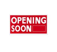 Red Opening Soon Poster Sign 55 x 105cm Indoor Retail Shop Window Display | Indoor Use, Retail Shop Display, Window Promotional Sign, Bold White Text, Rectangular Format