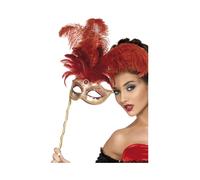Red Opera Eye Mask On Stick Masked Ball 17th Century Ladies Fancy Dress