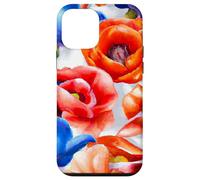 Red, Orange and Blue Poppies Tulips Watercolor Paint Pattern Case for iPhone 12 mini