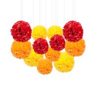 Red Orange and Yellow Tissue Paper Pom Poms,12pcs Paper Flower for Party Decorations(Mix 12" & 10")