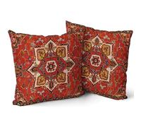 Red Orange Aztec Vintage Bohemian Pillow Covers 20x20 Inch Boho Flower Rug Print Oriental Carpet Pillowcase Set 2 Antique Tapestry Rustic Retro Farmhouse Throw Pillows For Cushion Sofa Couch Outdoor