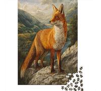 Red Orange Fox Standing on A Rock Jigsaw Puzzles for Adults And Kids. 1000 Pieces Mountains And River Whimsical Challenge Toy Educational Game Home Decor 70x50cm/1000pcs