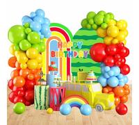 Red Orange Yellow Blue Birthday Balloons Garland School Birthday Party Decorations for Watermelon Theme Party Supplies