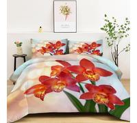 Red orchid King Size Duvet 10.5 Tog Floral Microfibre Coverless Duvet Suitable Lightweight Comfortable Reversible Washable King Quilt with 2 Pillowcase YUa1229