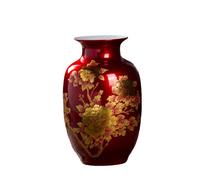 Red Oriental Ceramic Peony Vase for Home Decor, Living Room and Wedding Ornaments, Height 9"