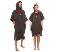 Red Original Unisex Adult Luxury Towelling Changing Robe, Surf Poncho Towel with Hood, Premium Cotton, Oversized, Super Absorbent ideal for Swimming, Surfing, Beach, Water Sports (Grey, M)