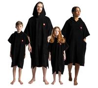 Red Original Unisex Luxury Towelling Changing Robe, Surf Poncho Towel with Hood, Premium Cotton, Oversized, Super Absorbent for Swimming, Surfing, Beach, Water Sports (Stealth Black, Kids 5-8 yrs)