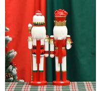 Red Ornament for Traditional Whimsical Decor Décor Mantel - Festive 15-inch White Black Holiday Home Wooden Christmas Nutcracker Having Strawberry Crown B)