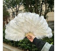 Red Ostrich Feather Fan 15Bone Hand Crafts 70X40cm Foldding Fan for Dancer Show Stage Performances Props Decoration Accessory-White-2 PCS 70cmx40cm