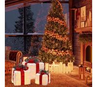 Red Outdoor Translucent Plus Decoration Christmas Festive 3-Piece Stacking Garden White Ornament Display Indoor Decor Fabric for Light Holiday Box Set(A)