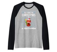 Red Panda All I Want for Christmas Fun Ugly Xmas Sweater Fun Raglan Baseball Tee