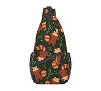 Red Panda and Bamboo Leaves Pattern Sling Bag Hiking Daypack Crossbody Shoulder Backpack Travel Chest Pack for Men Women
